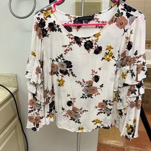 Sanctuary floral ruffle bell sleeve blouse